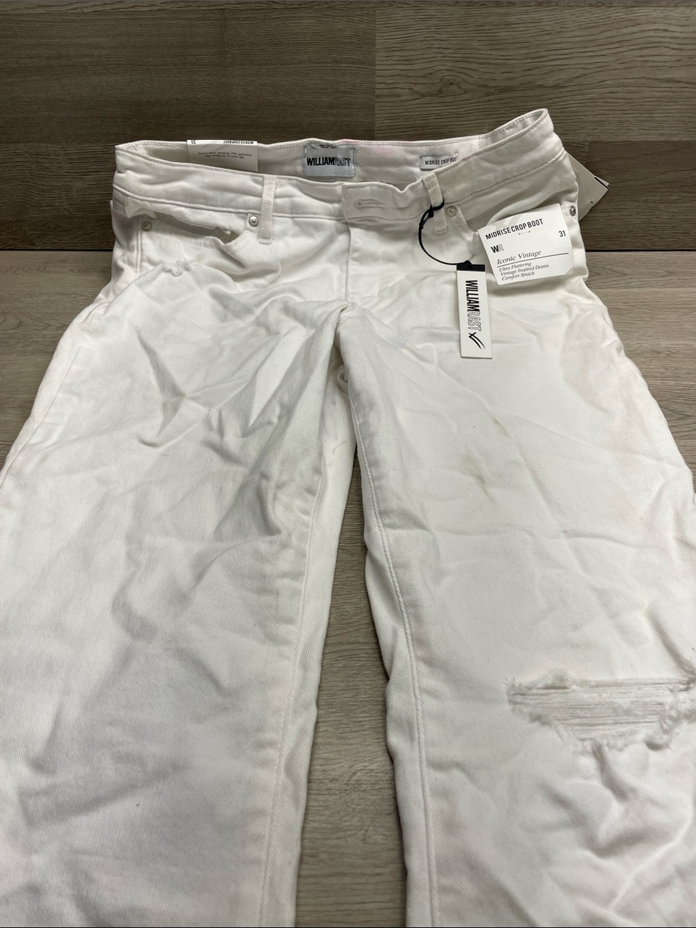 William Rast White Boyfriend Jeans with Subtle Distress C14